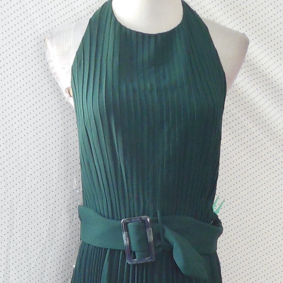 NEW Fame & Partners FOREST GREEN The Felice HALTER Pleated BELT Evening GOWN 10 - Picture 3 of 16